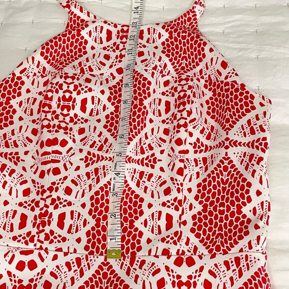 Parker Leona Dress Women's M Coral/Cream Print Mini, Halter, Fit & Flare - Picture 10 of 11